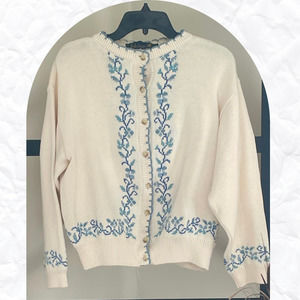 Vintage Tulchan Women's White Button Front Cotton Sweater Cardigan Size L